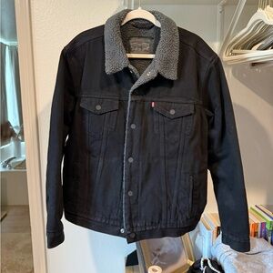 Levi's Black Denim Jacket with Gray Sherpa Collar